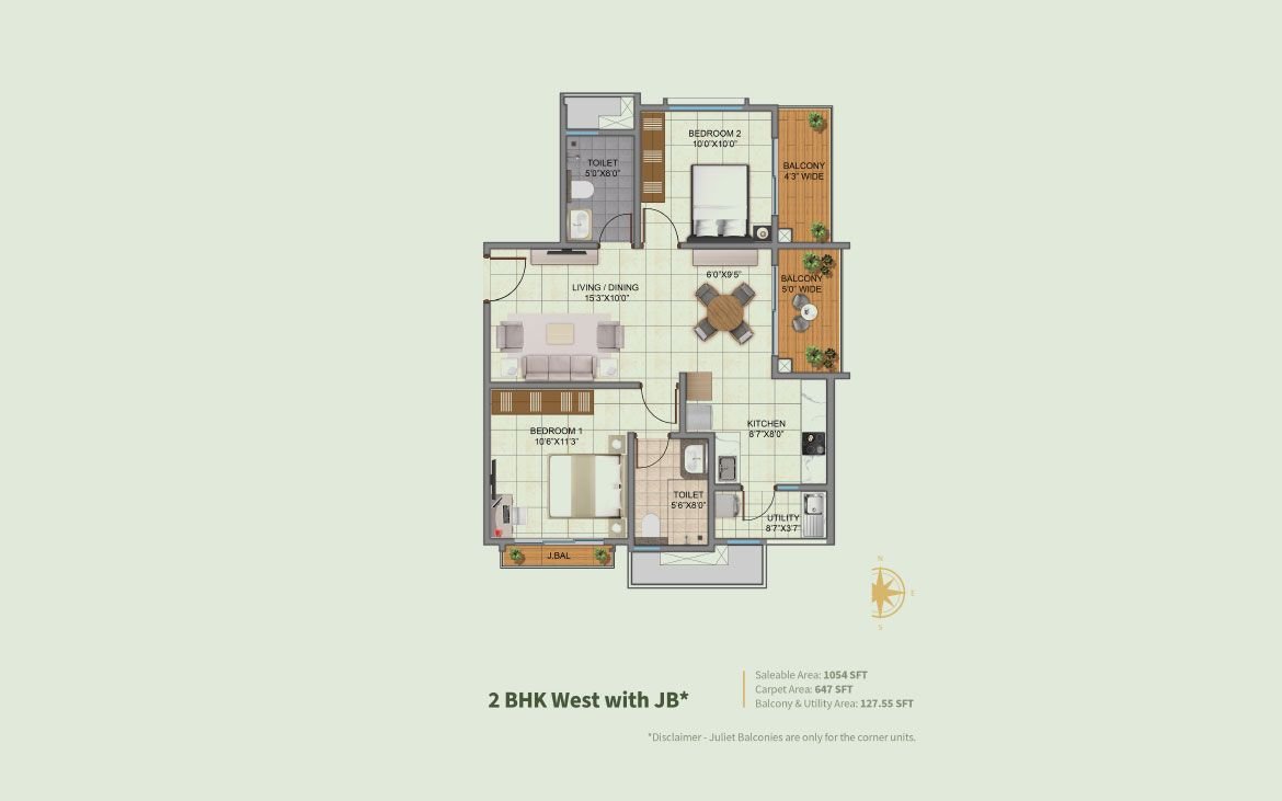2 BHK West Plan